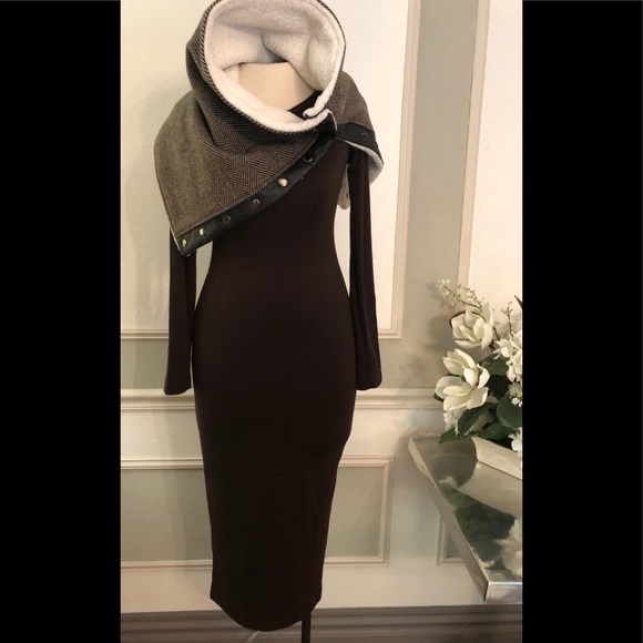 NWT- Lila Kass - Brown Midi Bodycon Dress - size XSmall - Picture 8 of 10